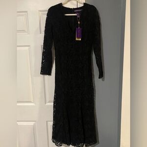 Ralph Lauren Elegant Black Lace Long Sleeve Dress